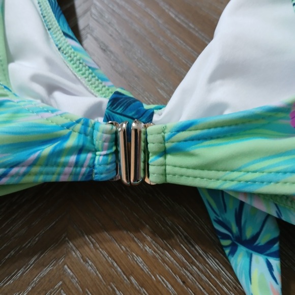 NWT Kamoni Bikini Green Floral Print Scoop Neck Bowknot Front   Sz L - Picture 6 of 14